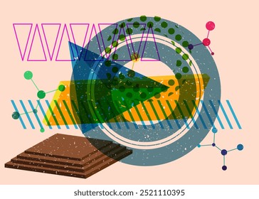 Formas geométricas coloridas e ocupadas. Objeto no design gráfico moderno do riso. Estilo de textura de impressão de risografia abstrata de elementos de geometria.