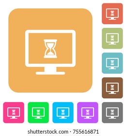 Busy computer flat icons on rounded square vivid color backgrounds.