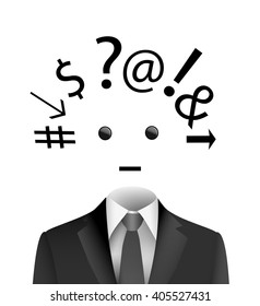 busy day at work concept, creative idea about tired office worker thinking, bewildered employee idea, information worker portrait, vector, 