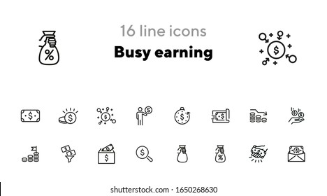 Busy earning line icon set. Money, cash, business. Sales concept. Can be used for topics like finance, investment, banking