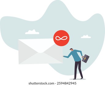 Busy email overload, inefficient communication, anxiety, exhausted or burnout from too many messages .business concept.flat character.