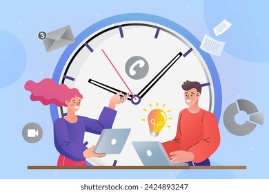 Busy employee concept. concept in very busy or a lot of work to do. Office Worker Overwhelmed by Work. The skillful employee manages multiple tasks without feeling overwhelmed. Vector Illustration.