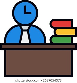 Projeto vetorial de funcionário ocupado, multitarefa e conceito de pressão de trabalho constante, produtividade e ilustração de estresse do escritório. Ícone Linha Preenchida