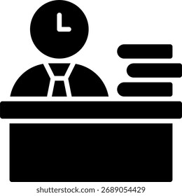 Projeto vetorial de funcionário ocupado, multitarefa e conceito de pressão de trabalho constante, produtividade e ilustração de estresse do escritório. Ícone de Glifo