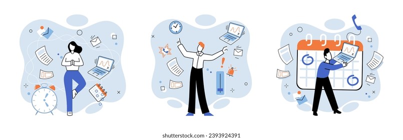 Busy employee vector illustration. The busy employee was always in hurry to meet deadlines The busy employee metaphor captures constant motion and dedication required in certain occupations