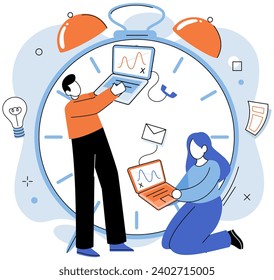 Busy employee vector illustration. The worried employee constantly thinks about work, even outside working hours The demanding nature job leads to busy and hectic schedule for employees The workload