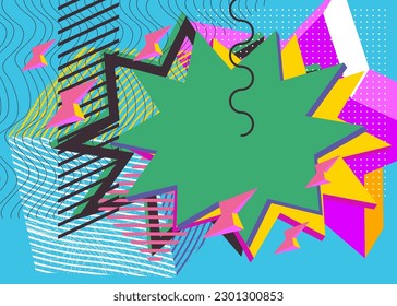 Borde de formas geométricas de explosión ocupado. Plantilla de geometría aleatoria vintage abstracta. Afiche de arte gráfico geométrico con colores vivos simples.