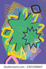 Busy Explosion geometrische Formen Hintergrund. Abstrakte Vintage Zufallsgeometrie Vorlage. Einfache, lebendige Farben geometrisches Grafik-Poster.