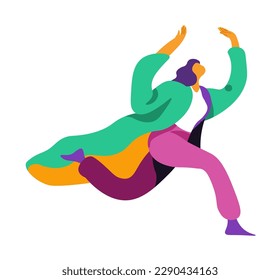 Busy female character running, isolated rushing woman raising hands. Businesslasdy late for appointment or work, employee or manager, boss. Girl with fashionable outfit. Vector in flat style