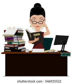 Busy female Manager are verifying  document file on her desk

