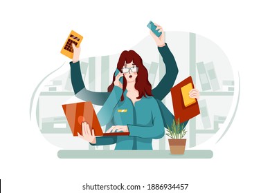 Busy Female Office Worker Has Many Stock Vector (Royalty Free) 1886934457