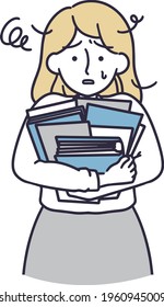 Busy female office worker, simple illustration