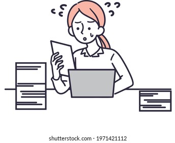 Busy female office worker, simple illustration