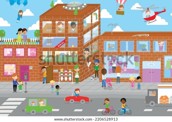 Busy Fun Street Vector Illustration Stock Vector (Royalty Free ...