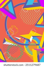 Diseño de póster de Elementos geométricos ocupados. Portada de tema retro gráfico geométrico multicolor. Plantilla de Formas abstractas de Antiguas para el Anuncio de carteles.