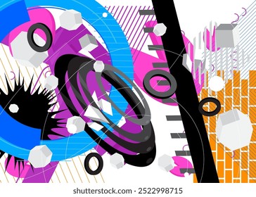 Belegt geometrische Elemente Poster Design. Mehrfarbige geometrische Grafik Retro-Thema Abdeckung. Vintage abstrakte Formen Vorlage für Poster-Banner.