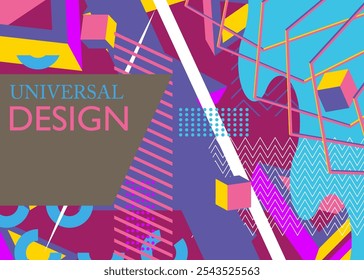 Busy geometrical graphic retro theme cover. Minimal geometric elements poster design. Vintage abstract shapes template for poster banner.