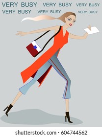 Busy girl rushes to the meeting