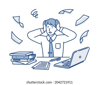 Busy and head holding businessman