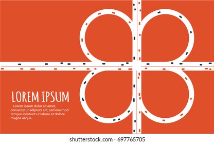 Busy Highway Road Junction. Urban Road Traffic With Cars Top View. Overhead View Of Transport Vector Illustration. Minimalistic Banner.