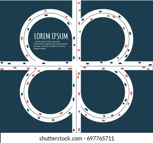 Busy Highway Road Junction. Urban Road Traffic With Cars Top View. Overhead View Of Transport Vector Illustration. Minimalistic Banner.