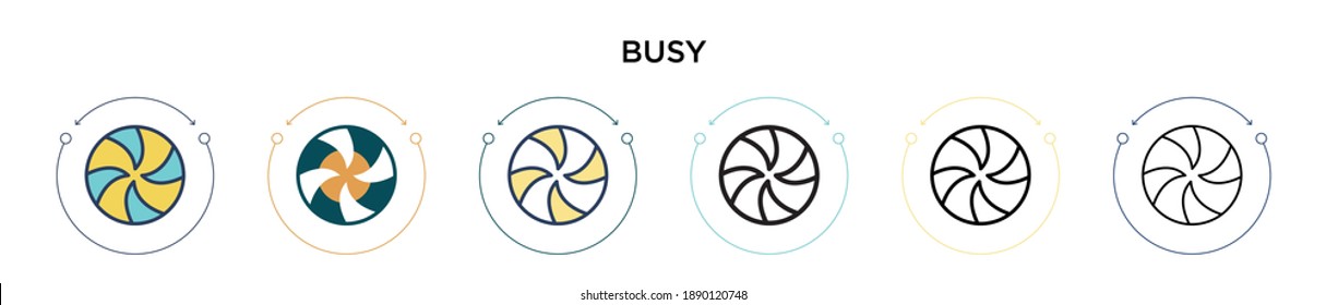 Busy icon in filled, thin line, outline and stroke style. Vector illustration of two colored and black busy vector icons designs can be used for mobile, ui, web