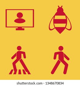 busy icon set with pedestrian, bee and person monitor vector illustration
