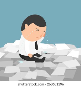 Busy life of businessman-the man crying because of having to do too much works.illustration,vector