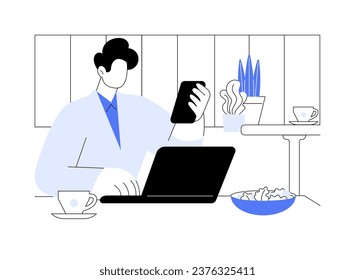 Busy lunch time isolated cartoon vector illustrations. Busy man working at business lunch, talking on the phone in a cafe, people lifestyle, eating out in restaurant alone vector cartoon.