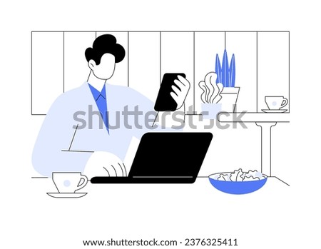 Busy lunch time isolated cartoon vector illustrations. Busy man working at business lunch, talking on the phone in a cafe, people lifestyle, eating out in restaurant alone vector cartoon.