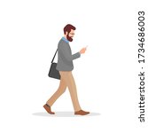 Busy male worker walking and looking at smartphone. Man staring and holding phone. College student. Corporate guy. Businessman concept. Doing business. Social media flat vector character illustration.