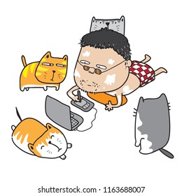 busy man and his cat