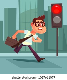 Busy man pedestrian character violate rules of road