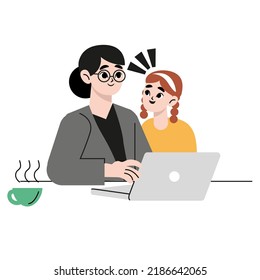 Busy mother working from home with kid. Stay-at-Home Mom. Flat drawn style vector design illustrations.