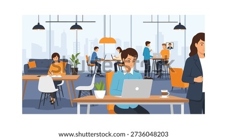 Busy office cafe workspace people working