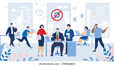 Busy Office Failure Deadline after Covid19 Outbreak Stop. Stressed Overworked Employee Team. Boss Chief Tired Confusing Businessman Worker and Paperwork. Business Company Workspace after Pandemic