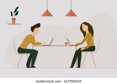 Busy office work. Teamwork and communication between co-workers, friendly environment for productivity and creativity. Vector flat style cartoon business concept illustration
