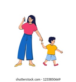 Busy parents with smartphones. Kids want attention from adults. Vector illustration