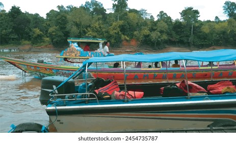 Busy people in Borneo, Indonesia, Southeast Asia