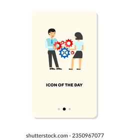 Busy people collaborating flat vector icon. Process, work flow, deadline isolated sign. Teamwork and business people concept. Vector illustration symbol elements for web design and apps