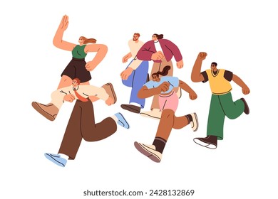 Busy people running, rushing in life challenge. Hectic competitors hurrying in business race, moving fast to aim. Rivalry, competition concept. Flat vector illustration isolated on white background