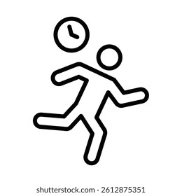 Busy person running with clock symbol. Editable stroke.