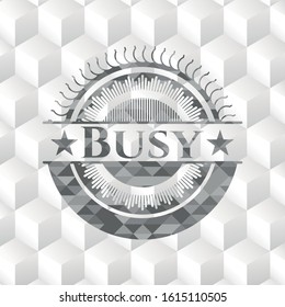 Busy realistic grey emblem with cube white background