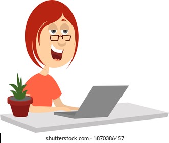 Busy secretary, illustration, vector on white background.