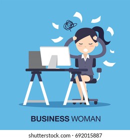 Busy of time business woman in hard working. A lot of work. Stress at work. vector