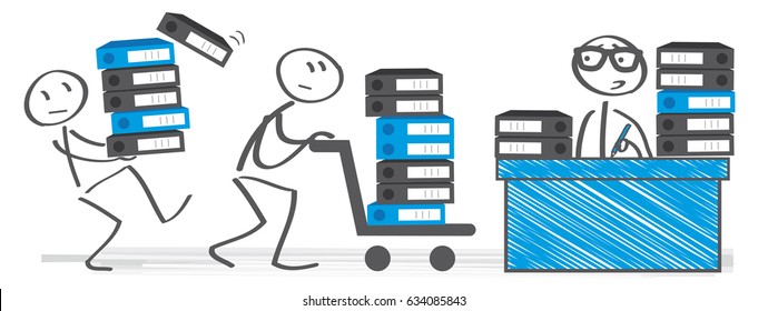 Busy time of stick figure in hard working