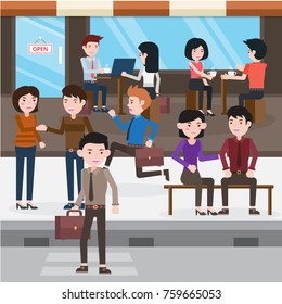 Busy Urban Freelancer In A Cafe Illustration