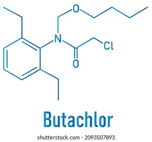 Butachlor herbicide molecule. Skeletal formula.
