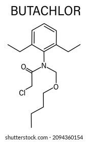 Butachlor herbicide molecule. Skeletal formula.