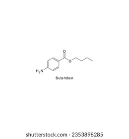 Butamben flat skeletal molecular structure Local Anesthetic drug used in local anasthesia, pain treatment. Vector illustration.